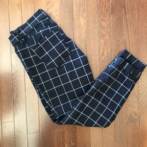 Loft windowpane size 4 grid navy ankle pants